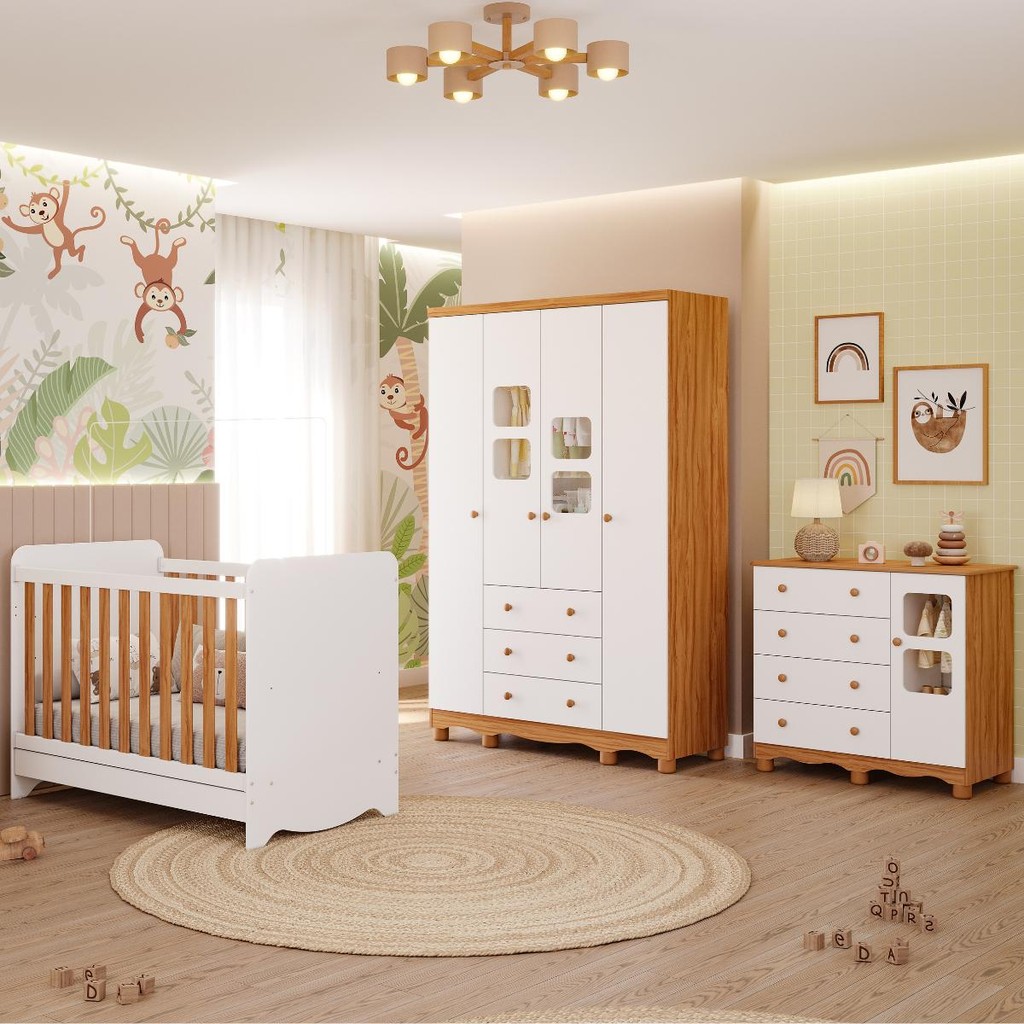 Quarto Bebê Completo Berço Americano Ben 3 Em1 G