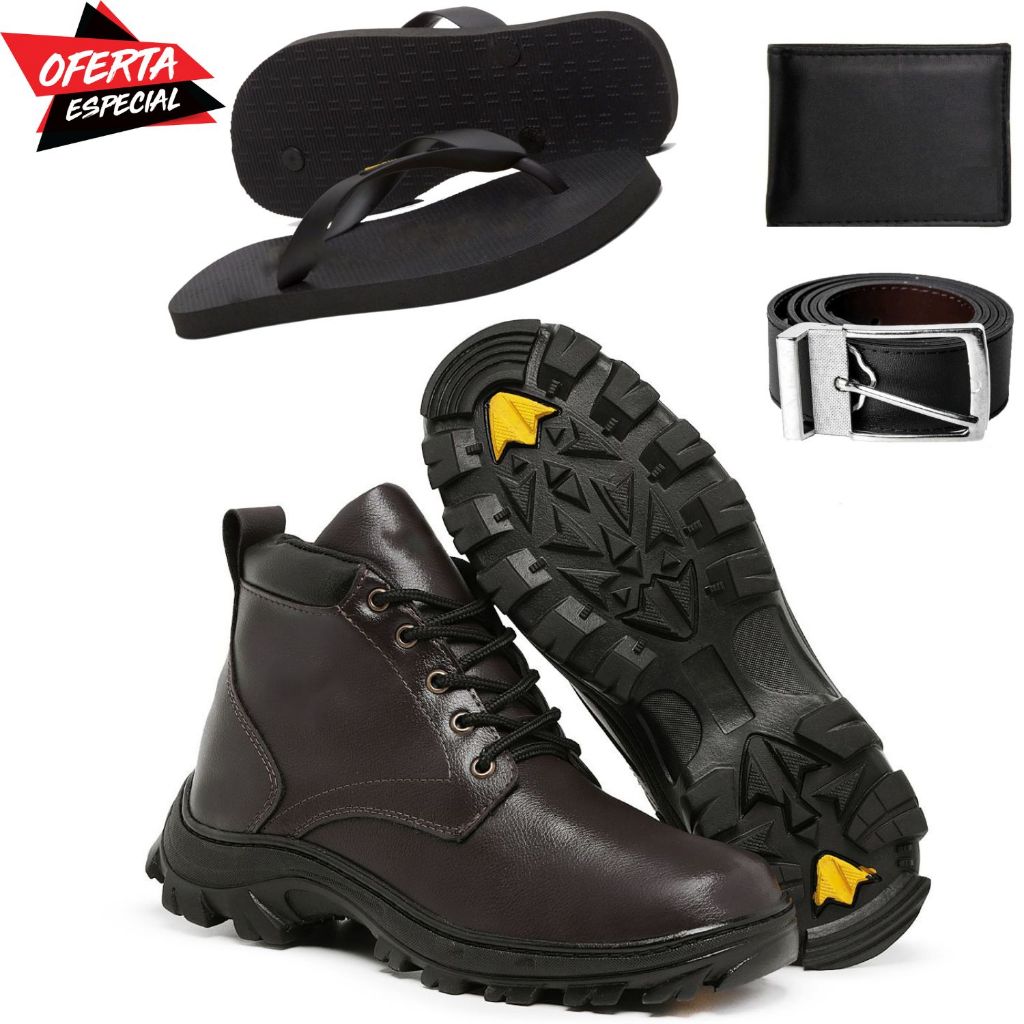 Kit com Bota Coturno mais Carteira Cinto e Chinelo