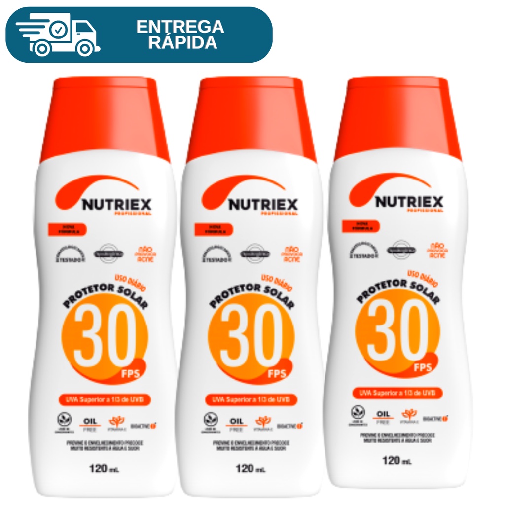Kit 3 Protetor Solar Fps 30 120ml Nutriex 1/3 UVA 