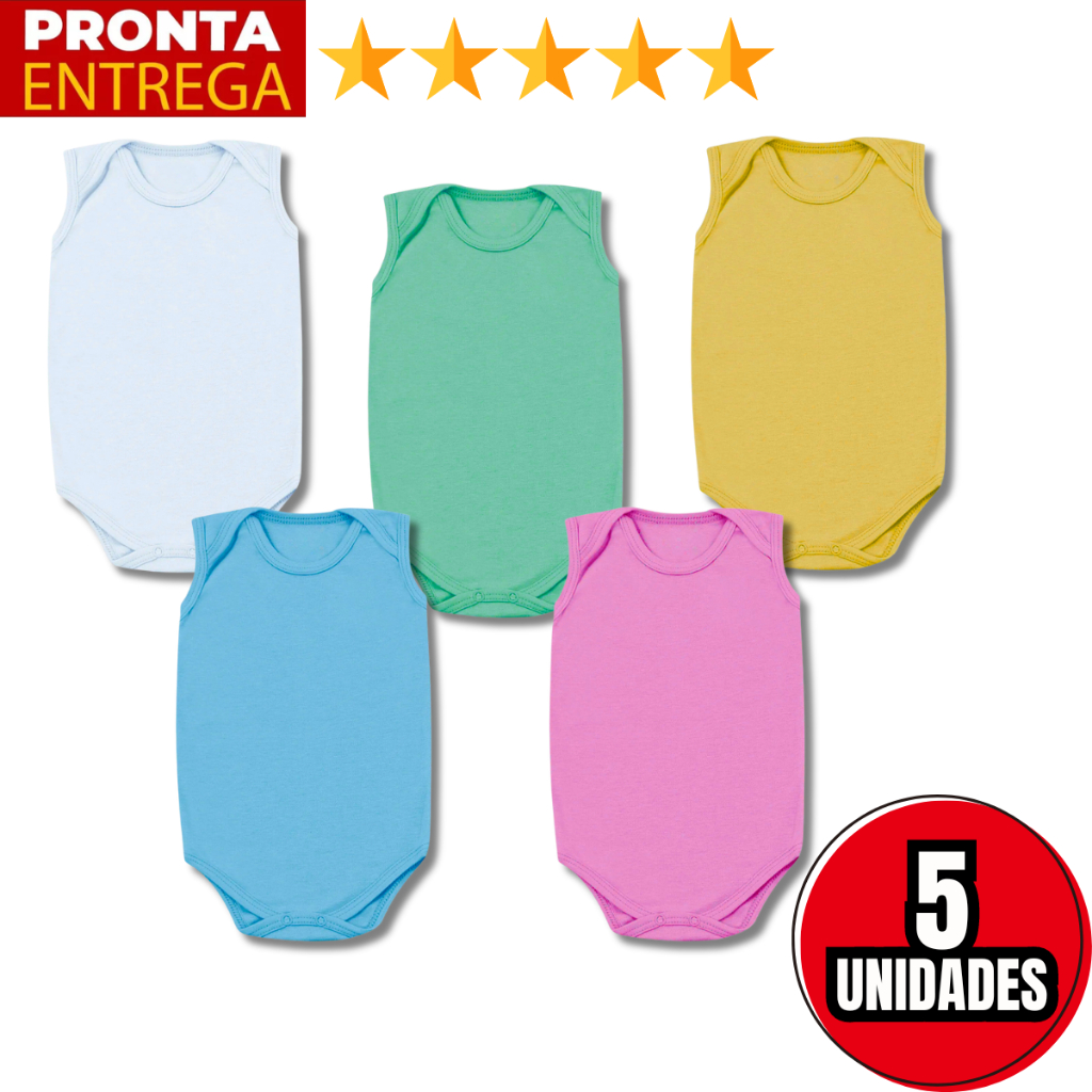 Kit 5 Body Regata Sem Manga Liso Infantil Bebê Me