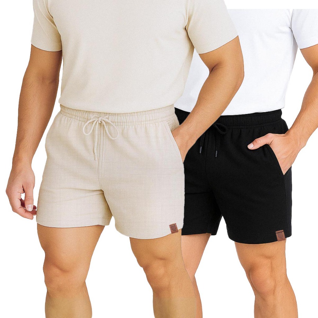 Kit 2 Short De Linho Masculino Básico Mauricinho 