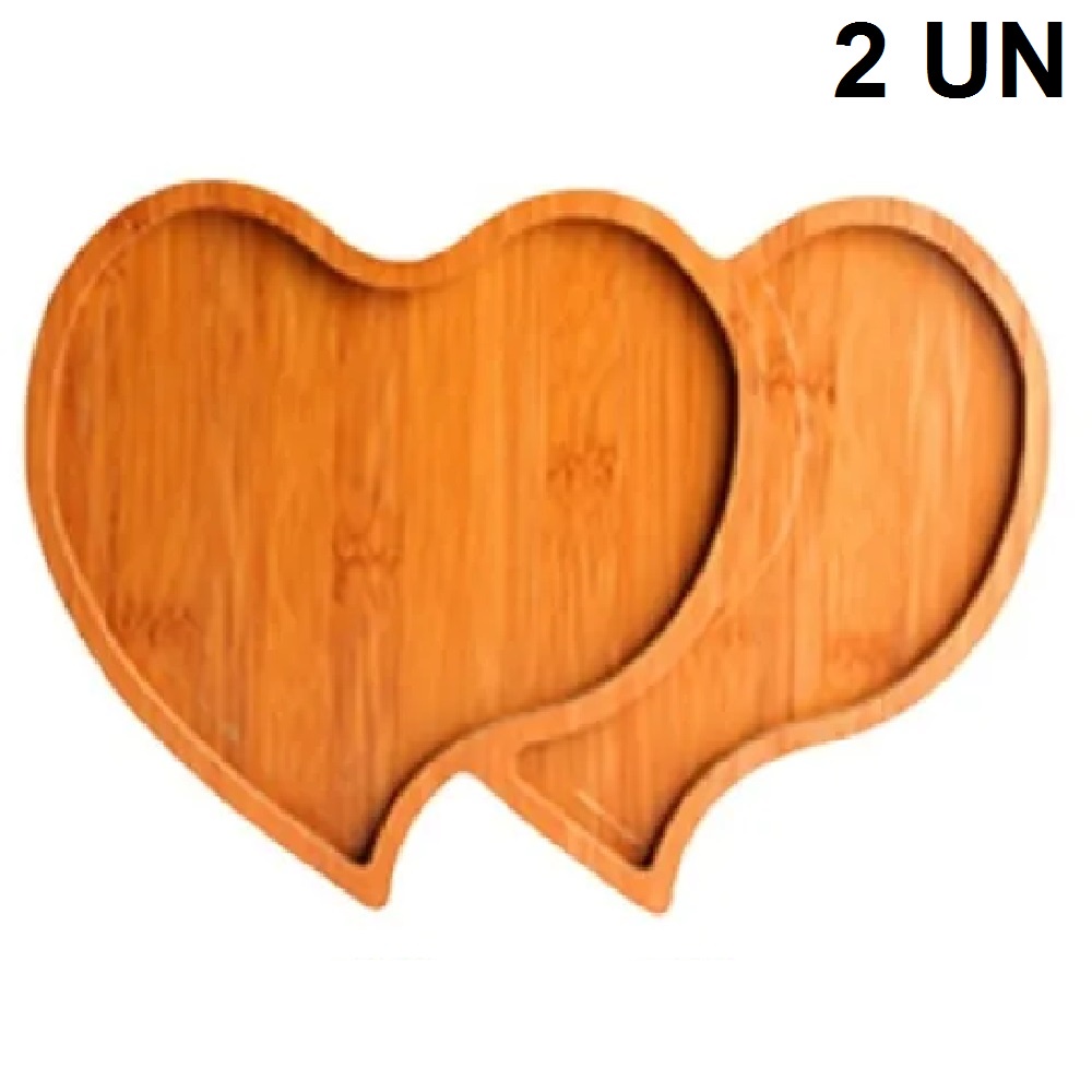 2 Petisqueira de Bambu Coração c/ 2 Divisórias 
