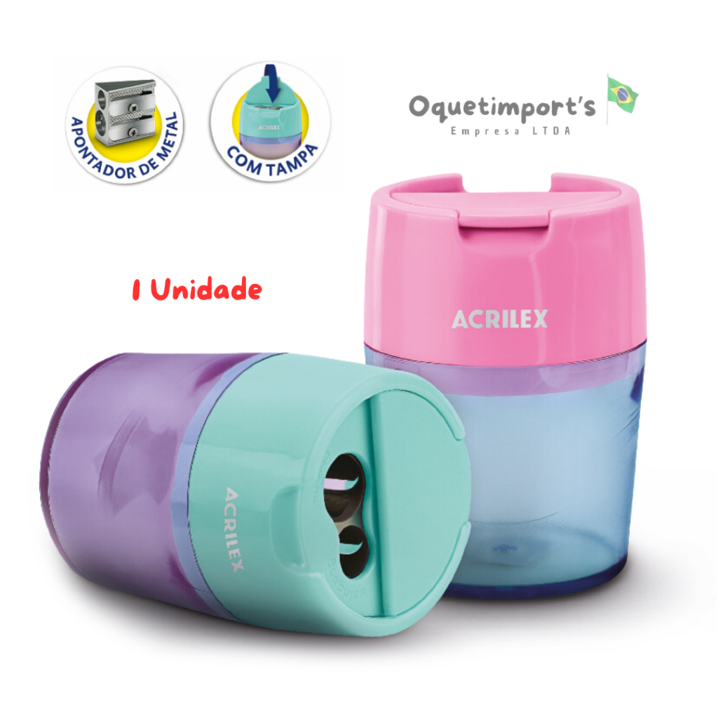 Apontador De Metal Duplo Com Depósito e Tampa Acr