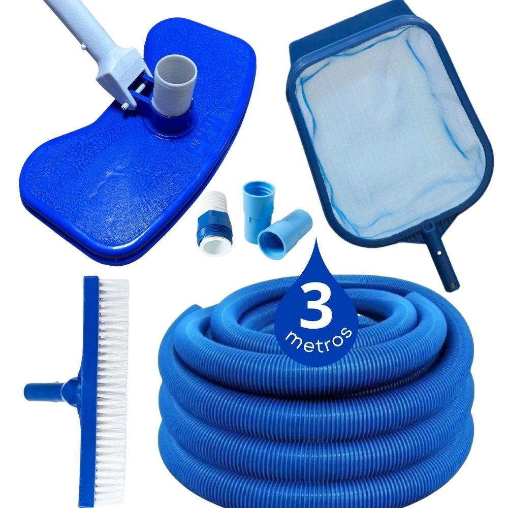 Kit Limpeza Piscina Aspirador + Peneira Grande + E