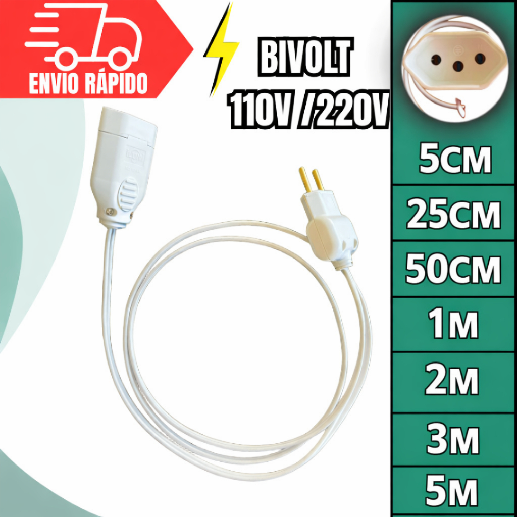 Extensão Elétrica Bivolt Cabo Prolongador Parale