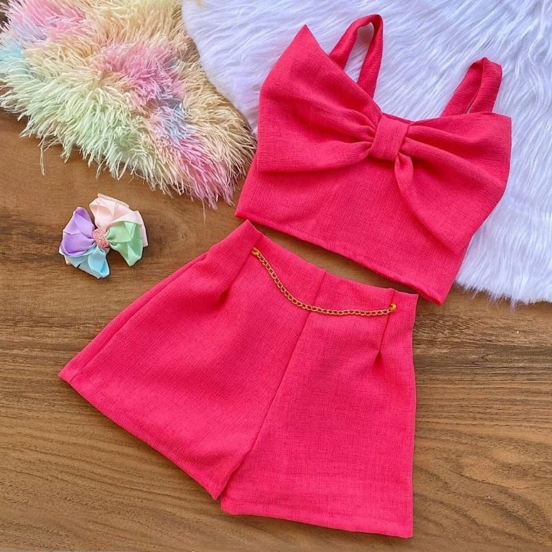 conjunto infantil linhao 4 6 8 10 croppet de Laço
