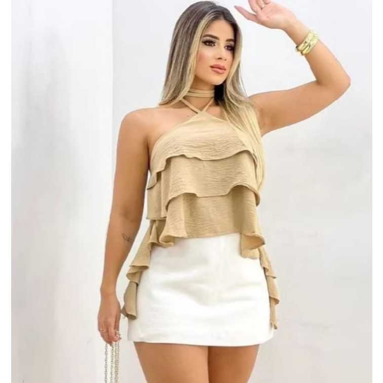 bata blusa femenina 3 babado tendencia caimento  p