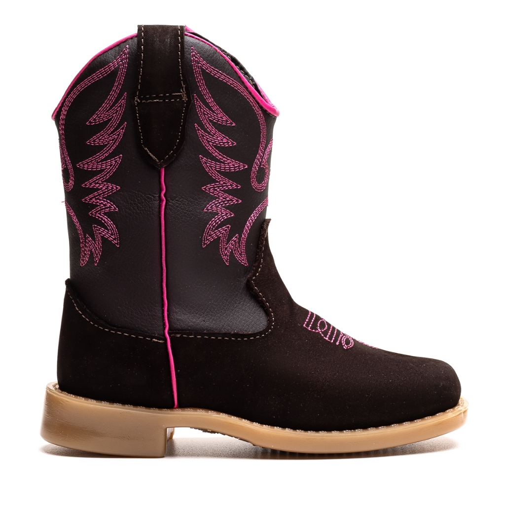 Bota Botina Texana Couro Infantil Menina Cano Long