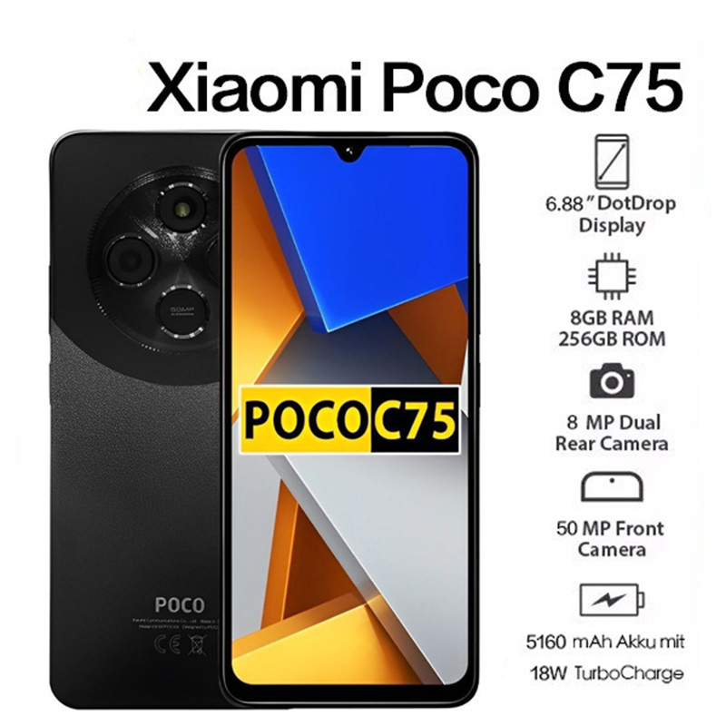 Celular (Novo) Xiaomi Poco C75 Incluir NFC Preto D