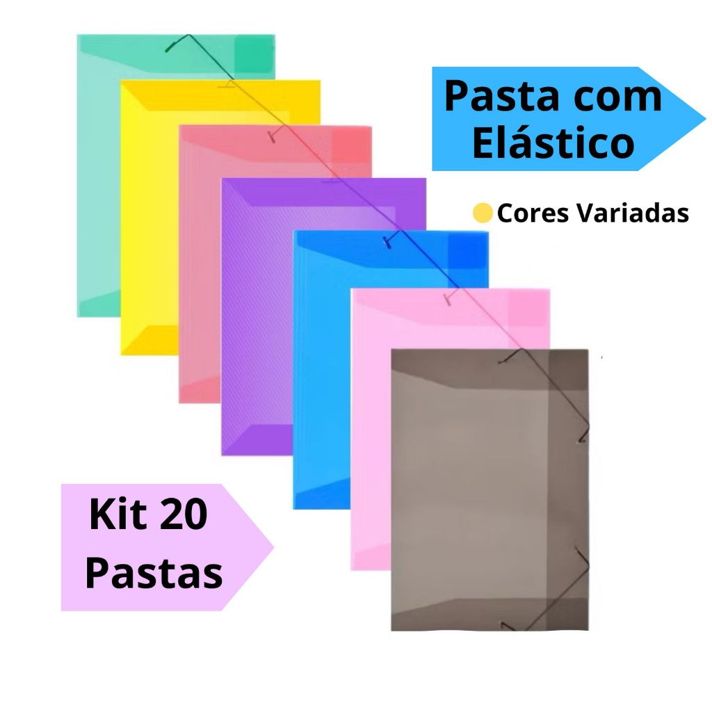 Kit com 20 Pastas com Elástico Aba Grande Ofício