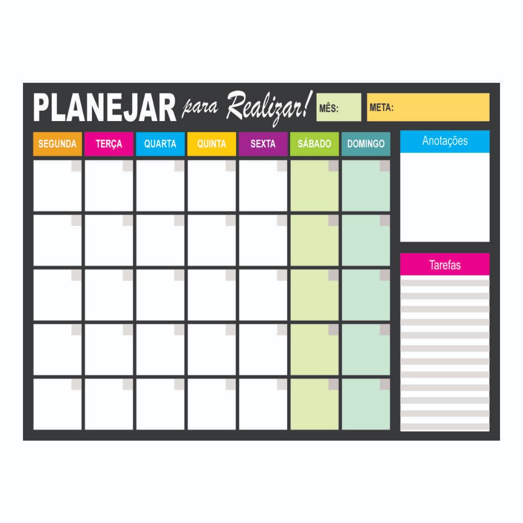 Quadro lousa Planejamento Mensal Semanal Planner 3