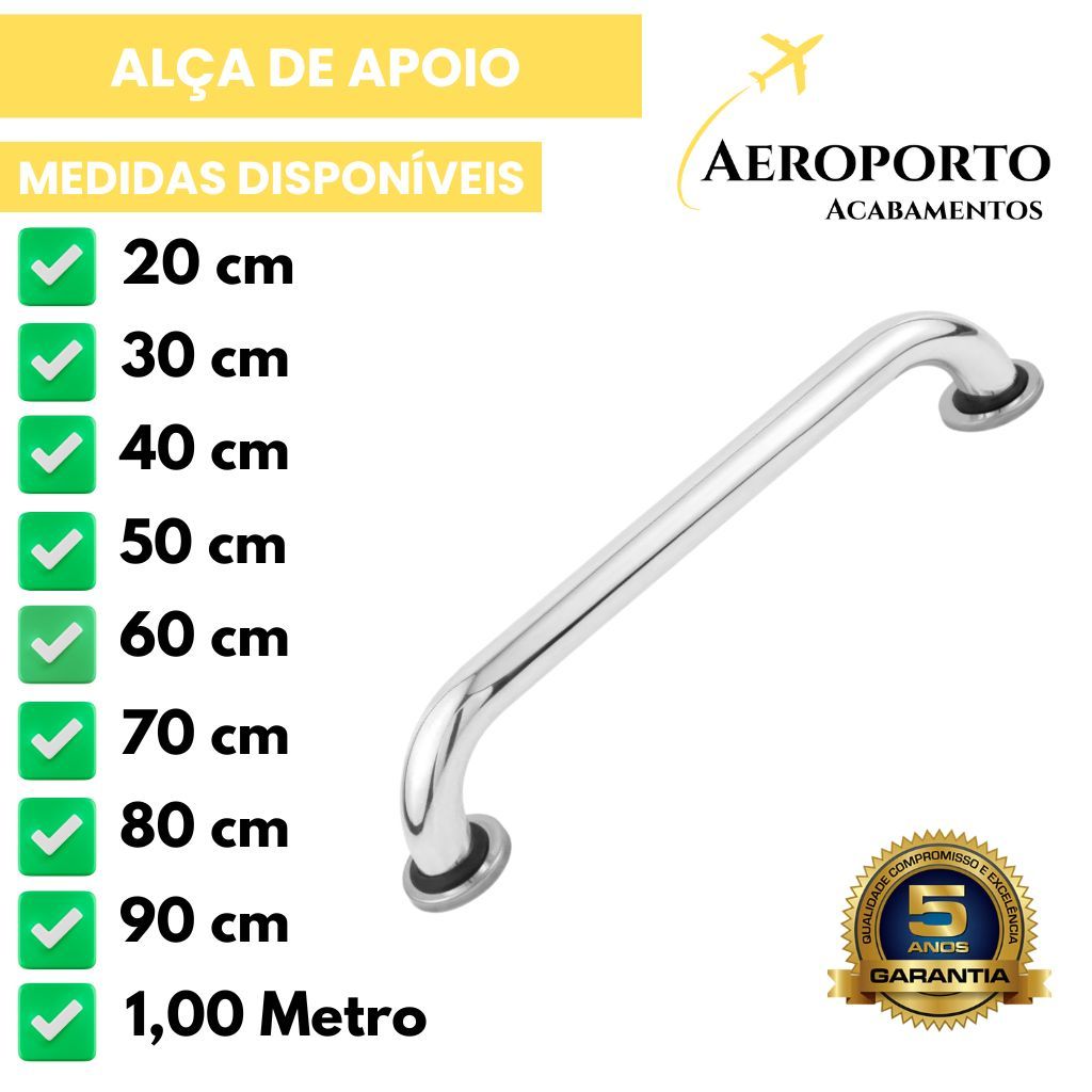 Alça de Apoio Alumínio Cromado 20cm a 1m  Corrim