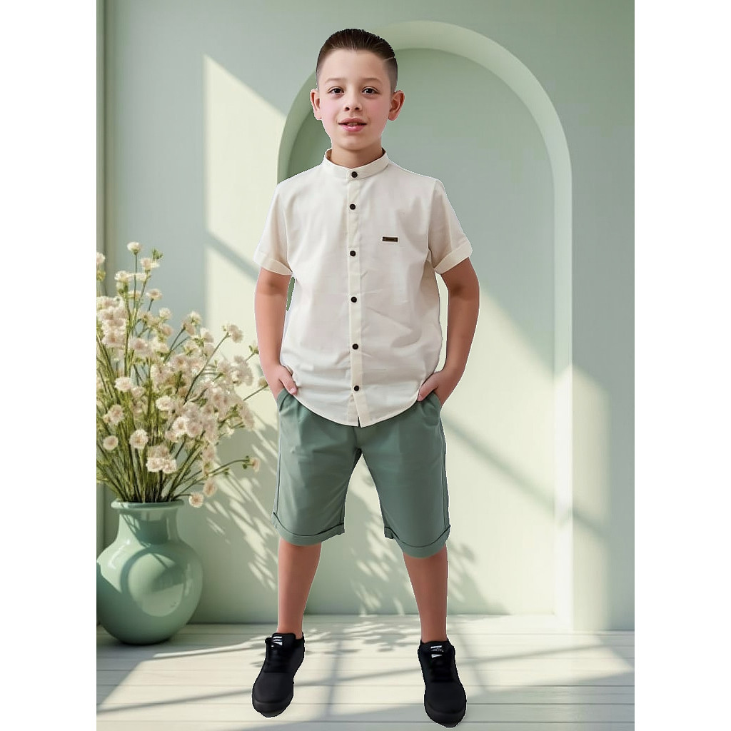 Camisa Infantil Menino Gola Padre Linho Algodão M
