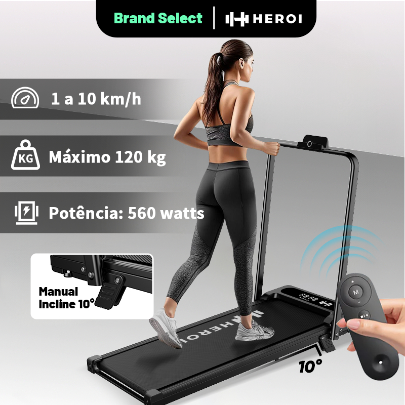 HEROI Esteira Inteligente 120kg, 10km/h, Dobrável