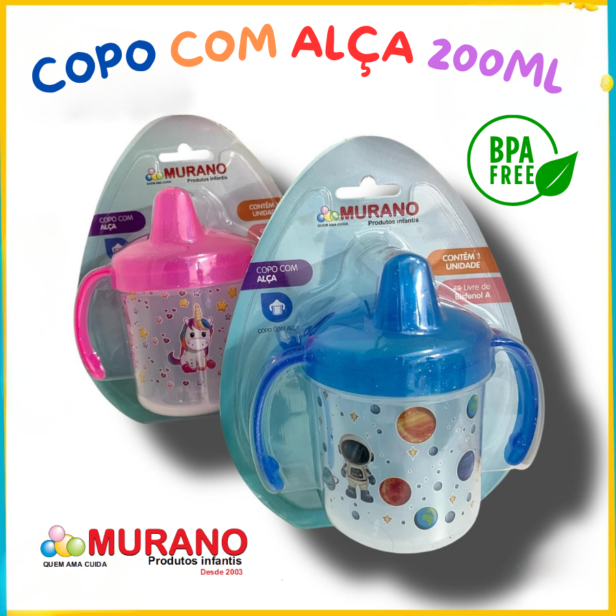 Kit 1-5 Copo com Alça 200ml Murano  Bebê Livre d