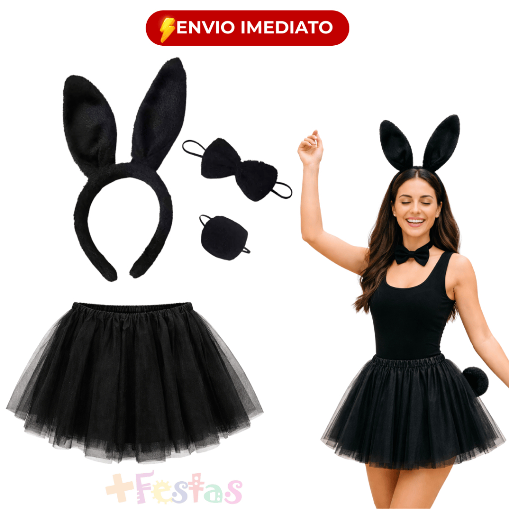 Fantasia Carnaval Coelhinha Preta Saia Tule Acess�