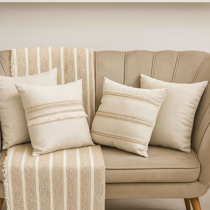 4 Capas de Almofada Boho Chic Cru Natural Com Deta