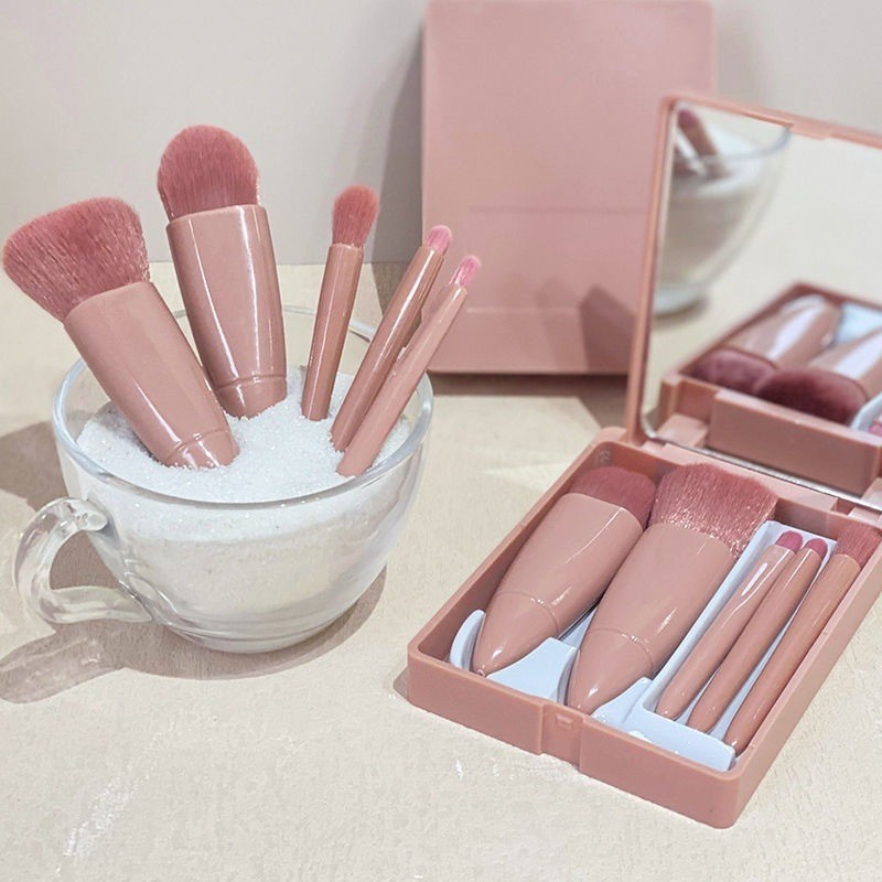 Mini Espelho Maquiagem Portátil 5 Pcs Pincéis Ma