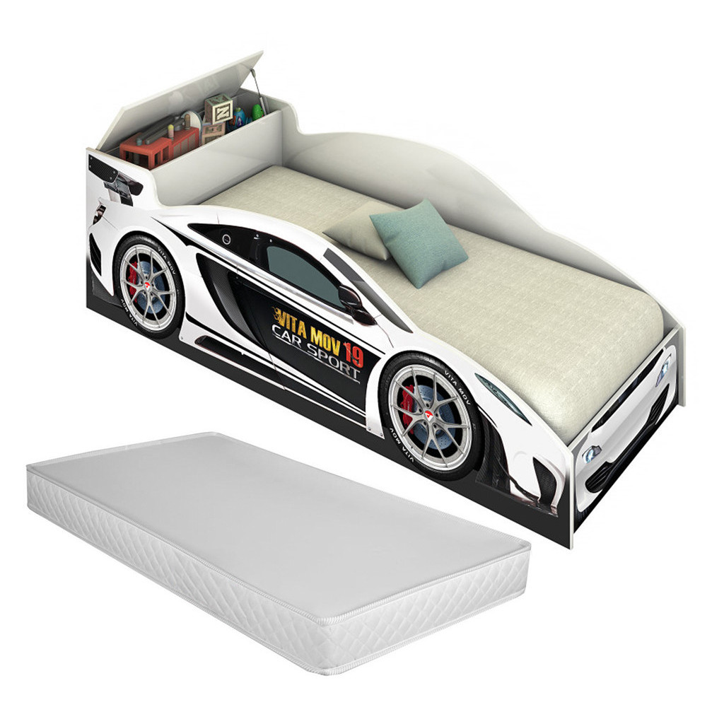 Cama Carro Infantil Menino Baú P/ Brinquedos Colc