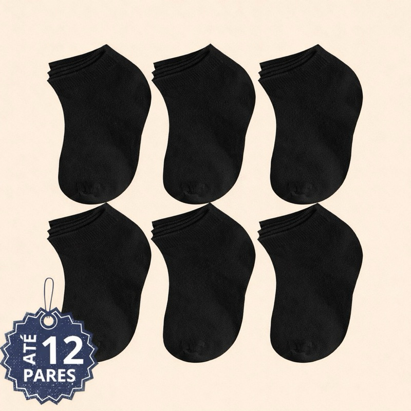 Kit De 3 Até 12 Pares De Meias Infantil Pretas AL