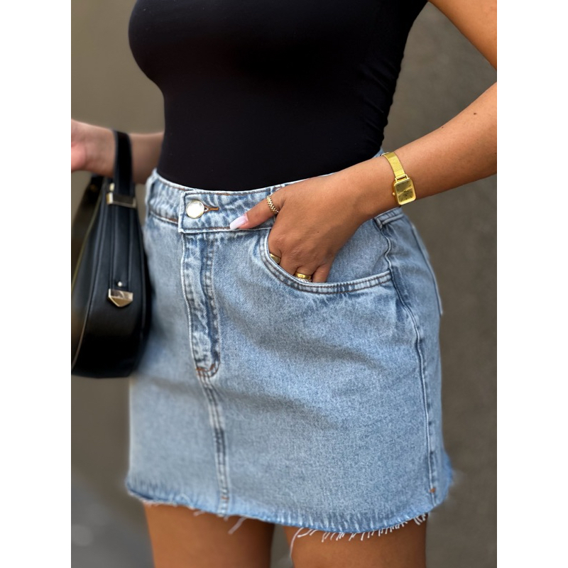 Saia Jeans Feminina Cintura Alta saia midi saia co
