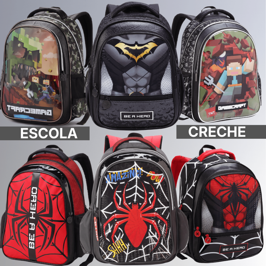 Mochila Escolar Infantil Menino Homem Aranha Minec