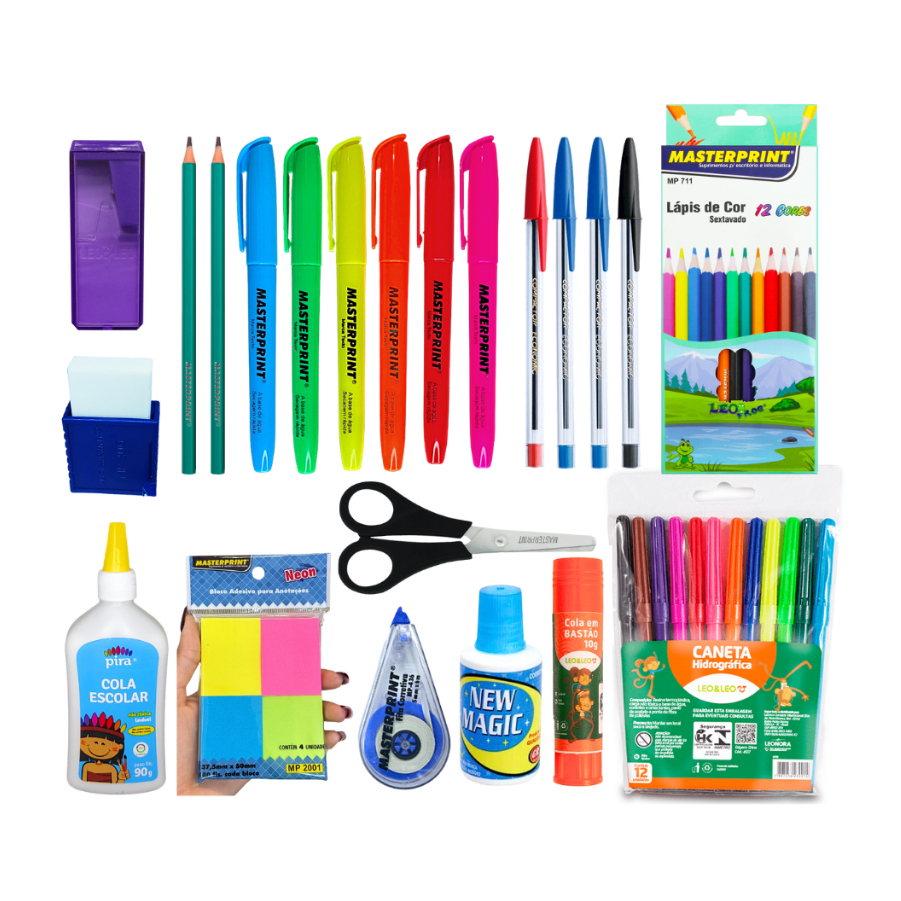 kit 47 Itens Material Escolar Volta as aulas ensin