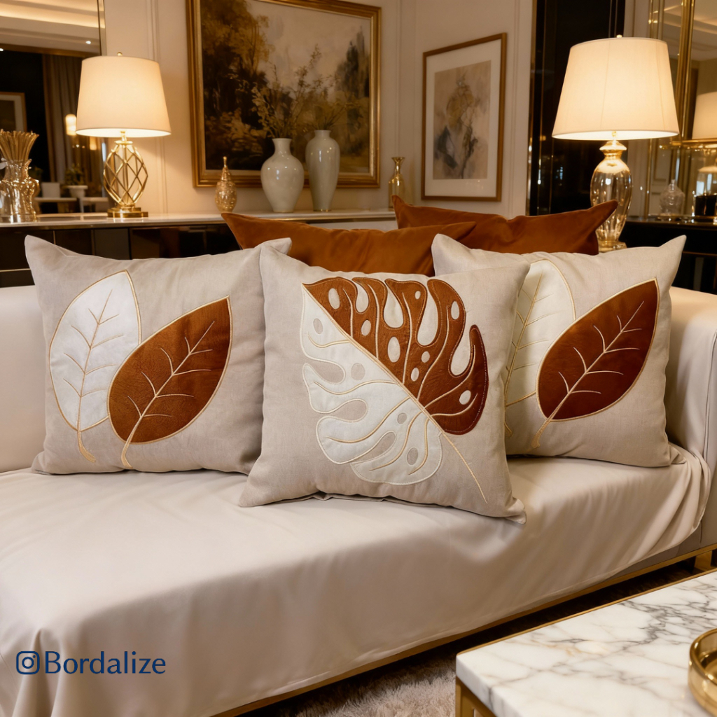 Kit de Capa de Almofada Linho Bordada Aplicada Dec