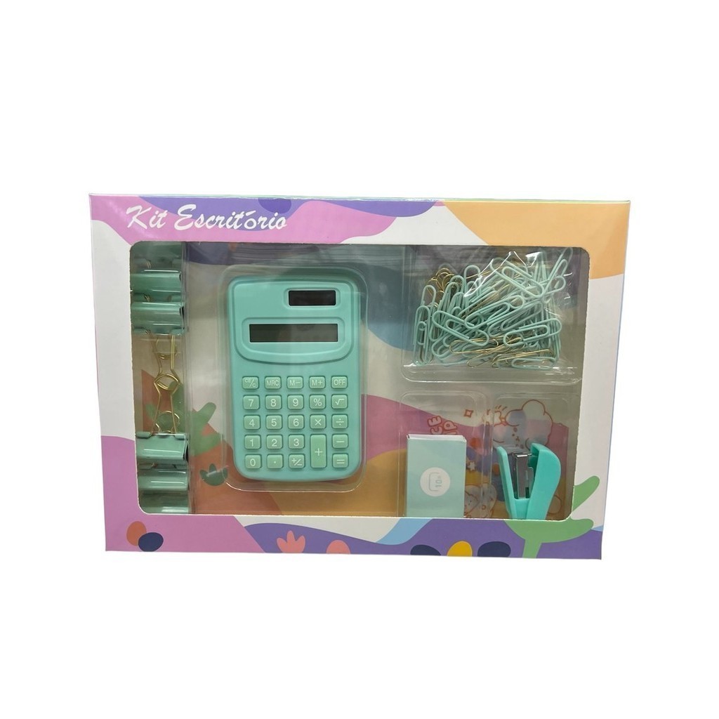 Kit Escritório Com Calculadora Escolar Com 90 Pe�