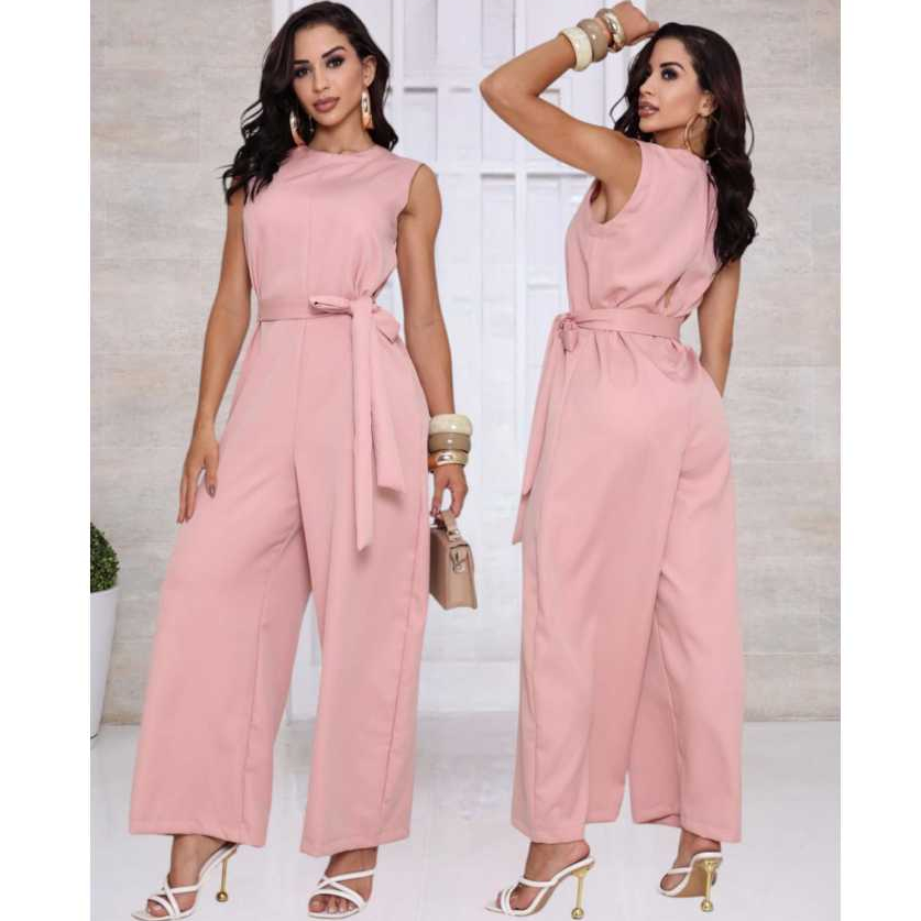 Macacão Feminino longo  Alfaiataria con Cinto de 