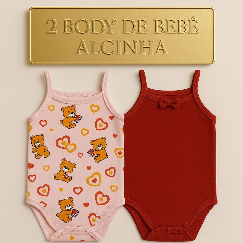 Kit com 2 Body Bebê Menina Alcinha Algodão Roupa