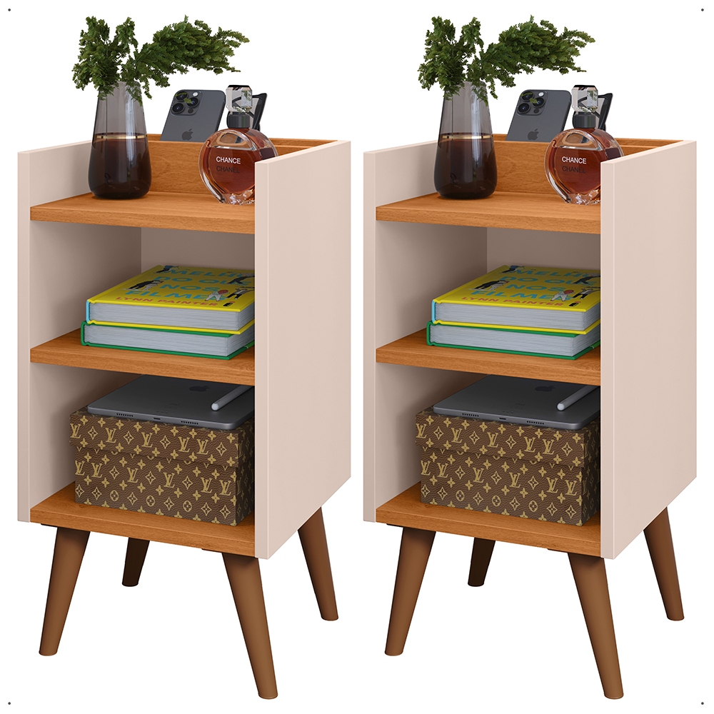 KIT 2 Mesa de Cabeceira Max com Porta Celular Retr