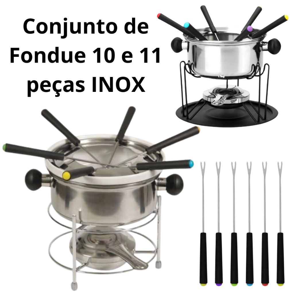 Kit Conjunto Aparelho de Fondue Inox 10 e 11 Peça