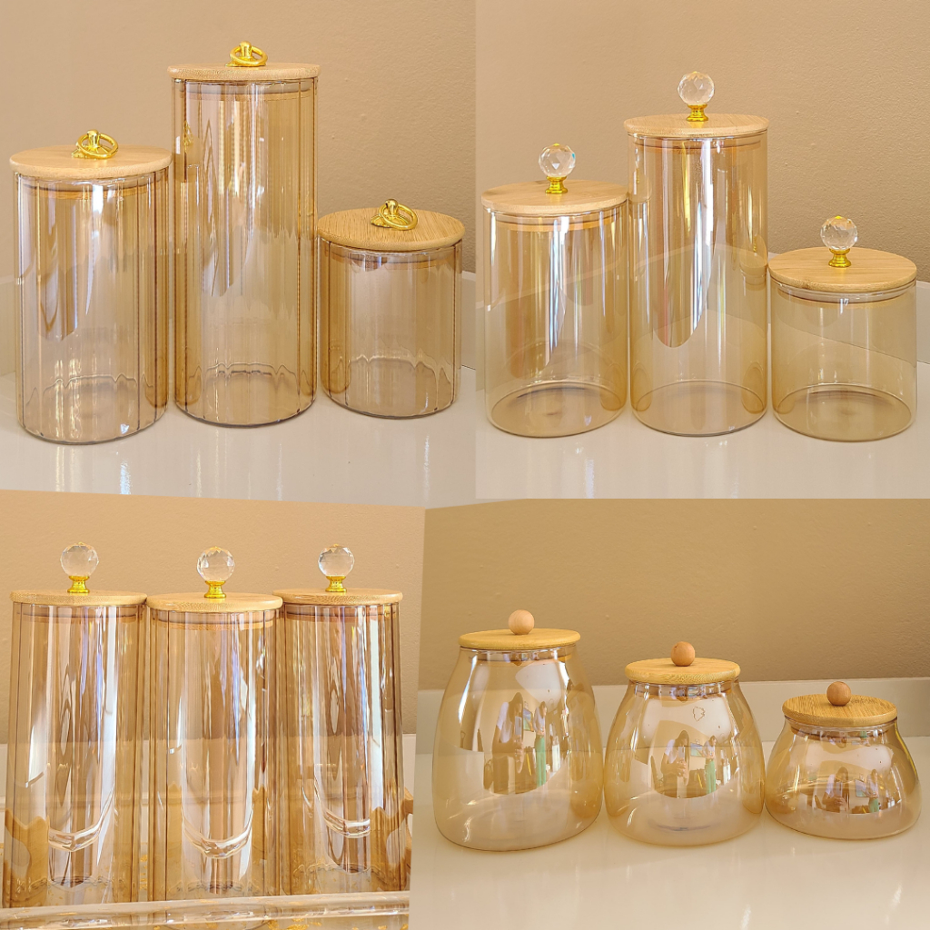 Pote de Vidro com Tampa de Bambu Hermético MODELO