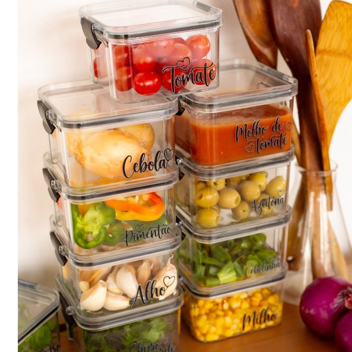 Kit Potes Herméticos Geladeira Acrílico | Porta-