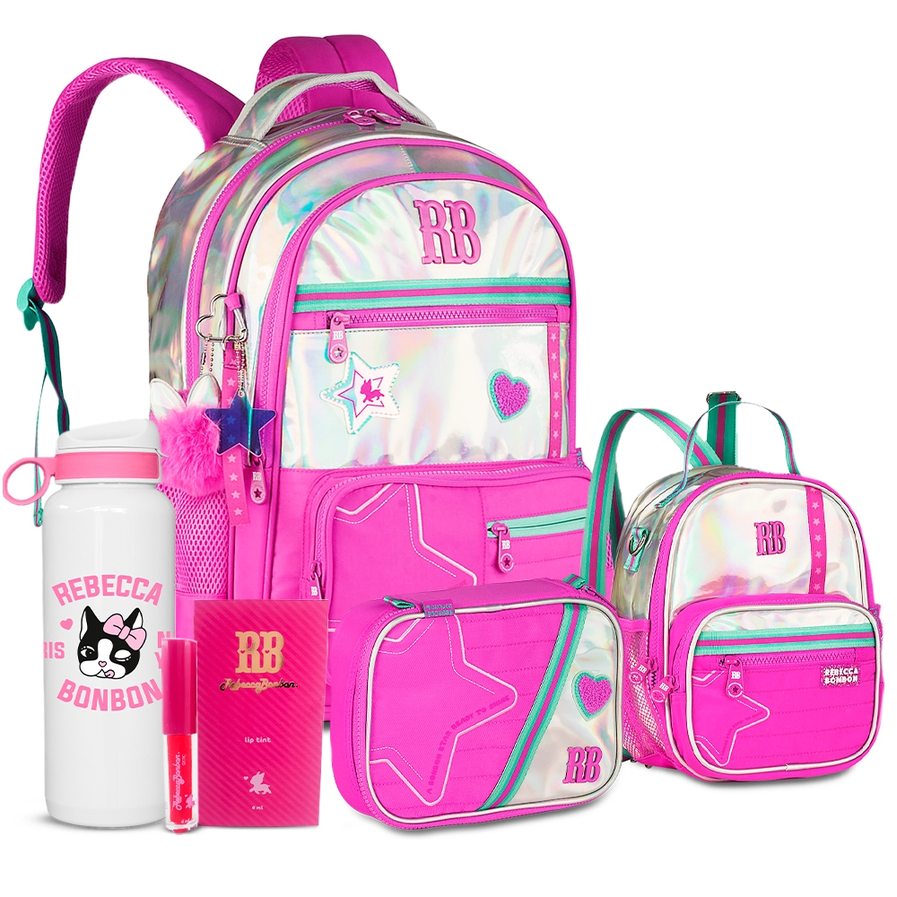 Kit Mochila Teen Rebecca Bonbon RB Juvenil Costas 