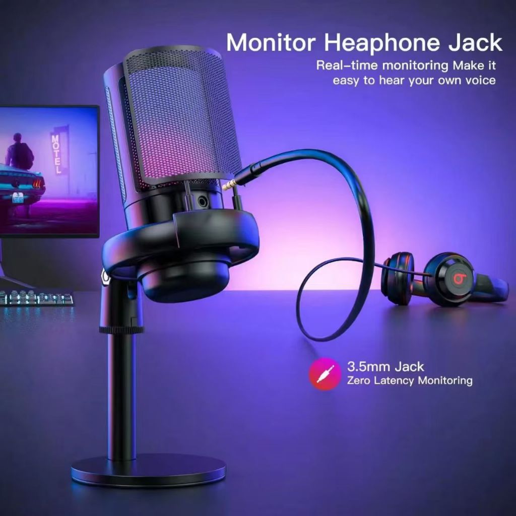 Microfone Condensador para mesa  Rgb Led Alta Sens