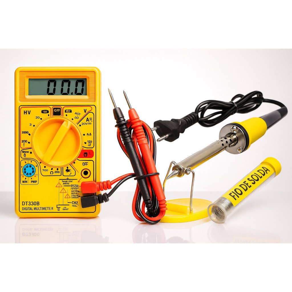 Kit Ferro de Solda + Multímetro + Fio de Solda  E