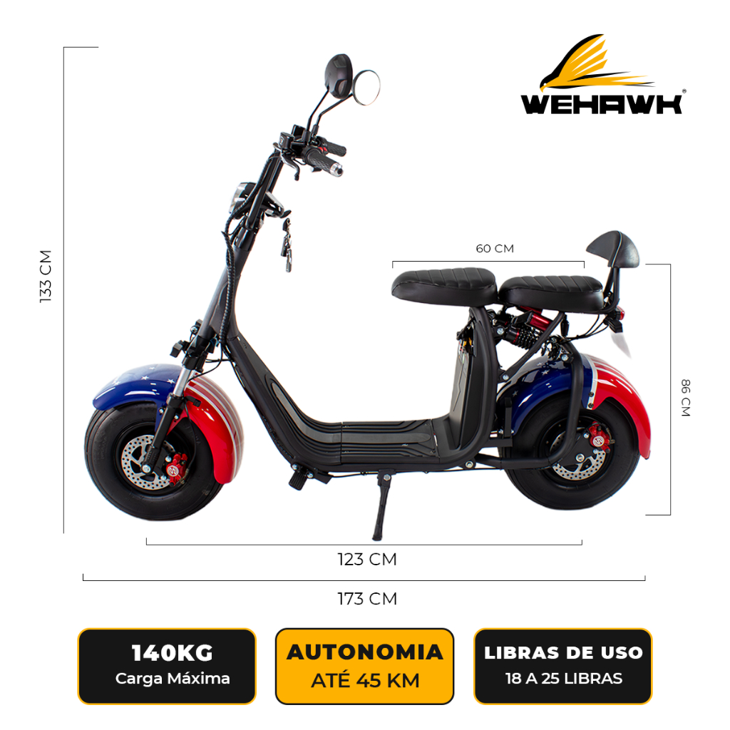 Scooter Moto Elétrica 1000W WeHawk WX-10 NB Free 