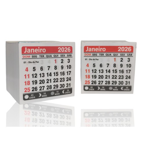 Mini Calendário 2026 para Imã Geladeira Vermelho