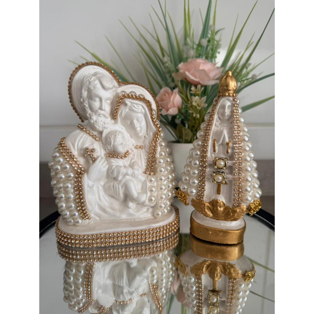 Kit Nossa Senhora Aparecida 15cm + Sagrada Famíli