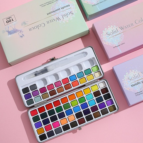 Estojo Aquarela Pastilha com 90 Cores Princesas + 