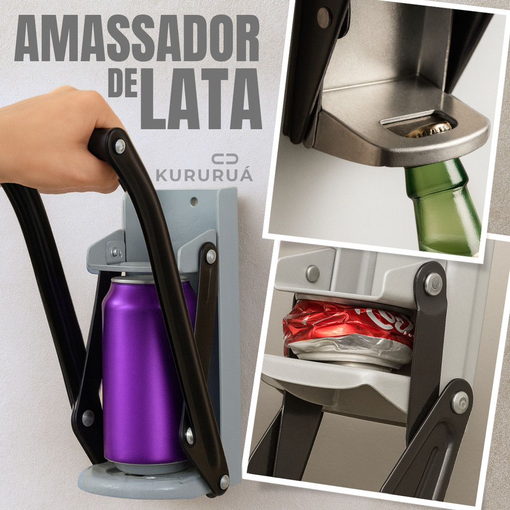 Amassador De Latas 475ml Compactador Abridor De Ga
