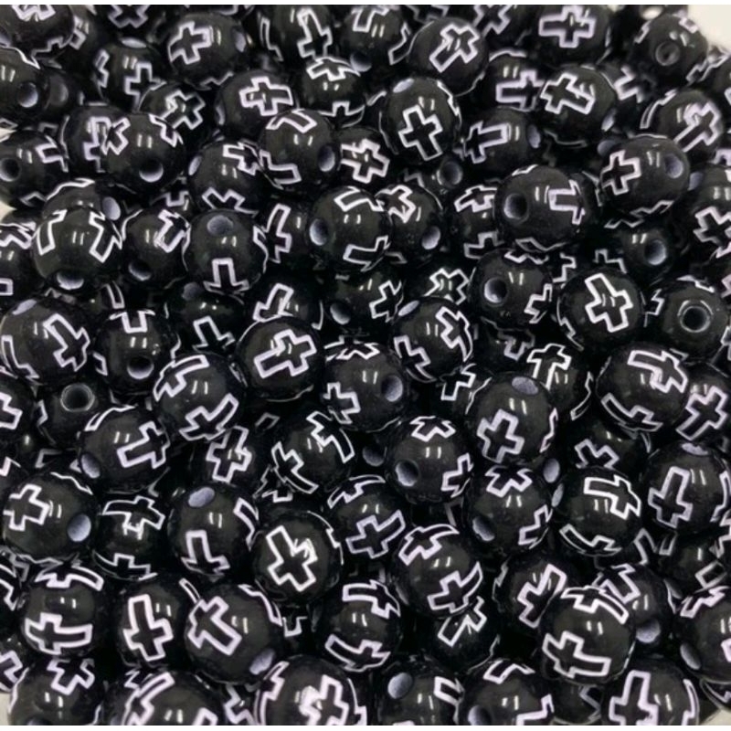 Miçanga Bola C/ Cruz – Preto/Branco –