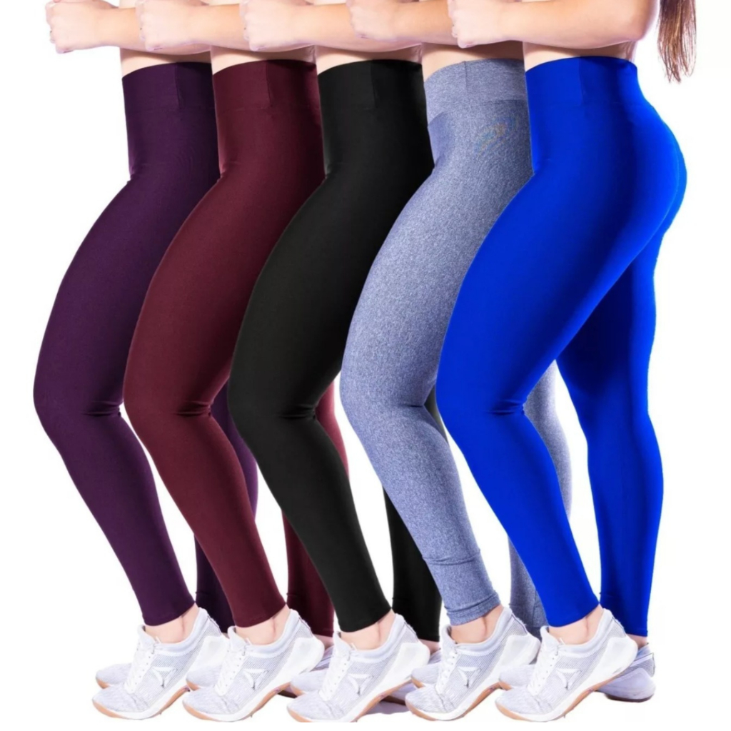 Kit 5 Calça Legging Lisa Suplex Cintura Alta Acad