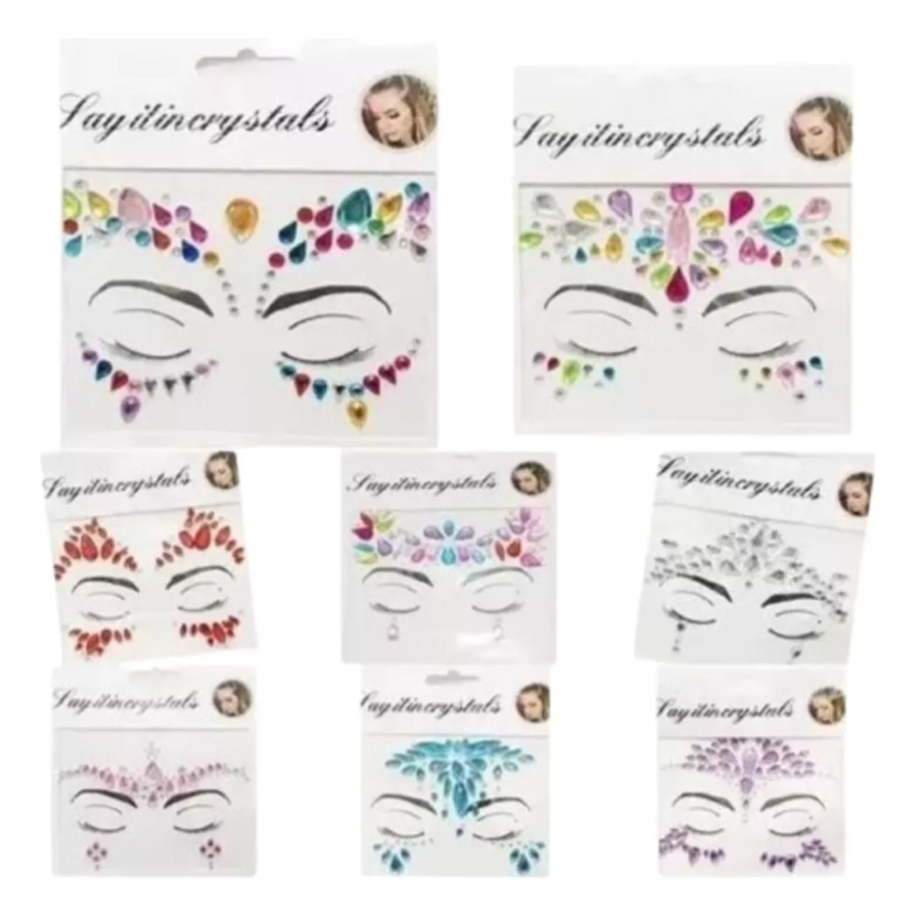 Kit 3 Adesivo Glitter Pedra Rosto Maquiagem Carnav