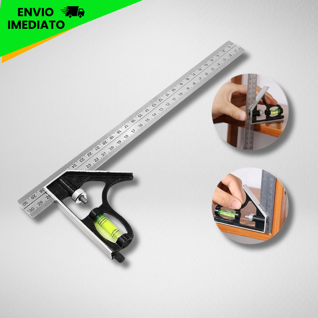 Esquadro Combinado Marcenaria Madeira C/ Régua Ca
