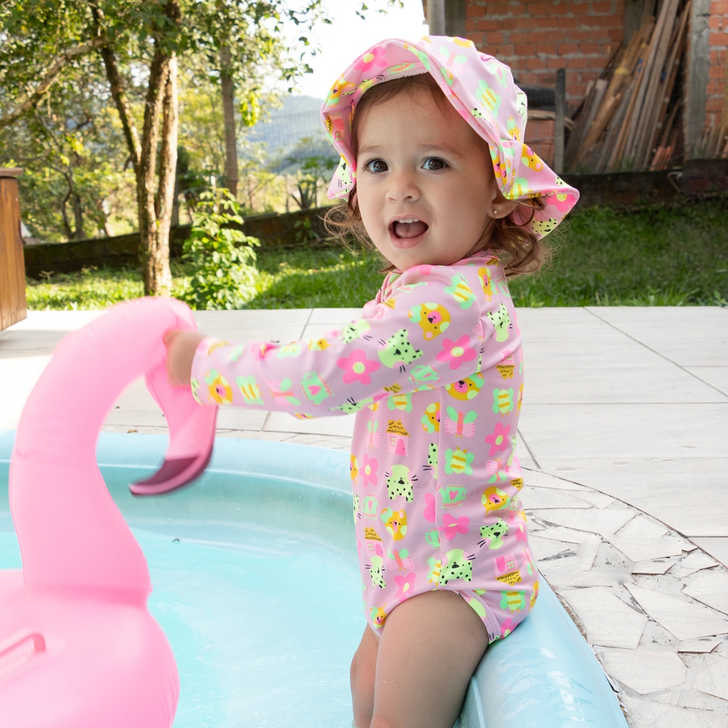 Kit Praia Body Manga Longa com Chapéu com Proteç