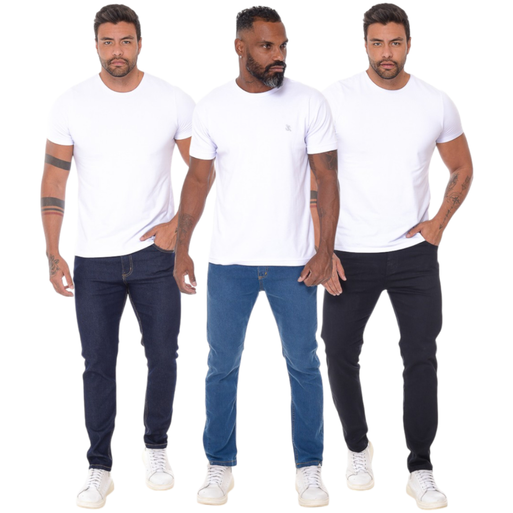 KIT 3 CALÇA  MASCULINA JEANS COM ELASTANO LYCRA P