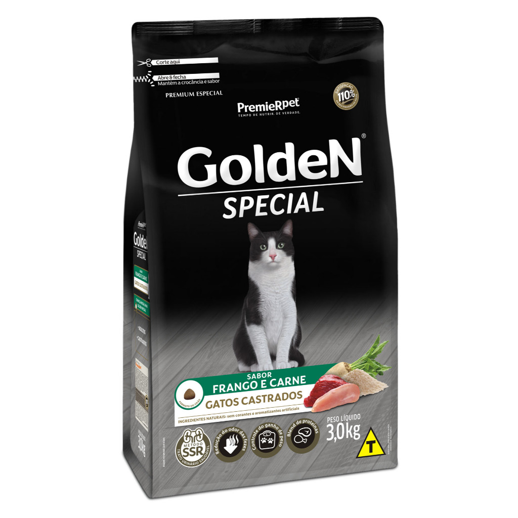 Ração Golden Special Gatos Castrados Frango e Ca